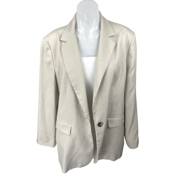 Zara Women's Cream Beige Long Sleeve One Button Blazer Coat Suit Jacket Size XL - Picture 1 of 5